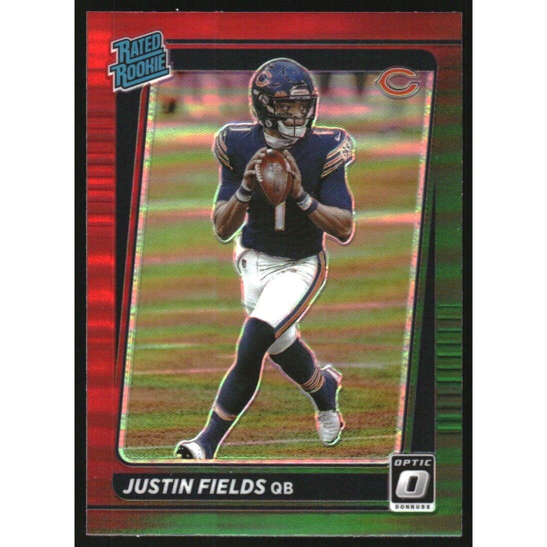2021 Donruss Optic Rated Rookie Preview Red and Green #253 Justin Fields. rookie card picture