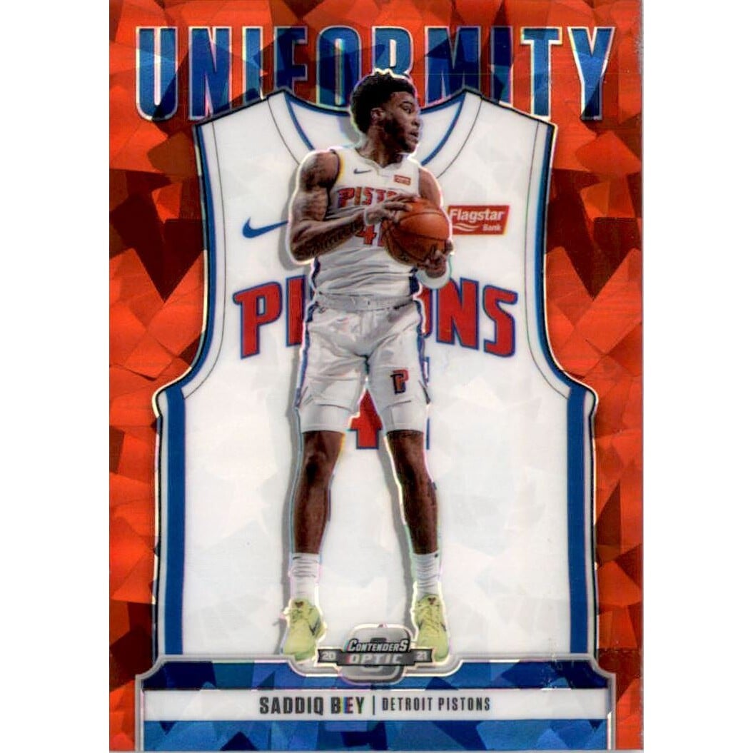 2020-21 Panini Contenders Optic Uniformity Red Cracked Ice #35 Saddiq Bey. rookie card picture