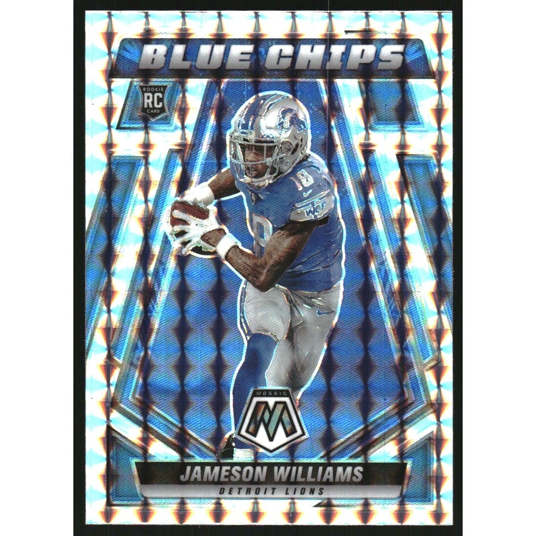 2022 Panini Mosaic Blue Chips Mosaic #9 Jameson Williams. rookie card picture
