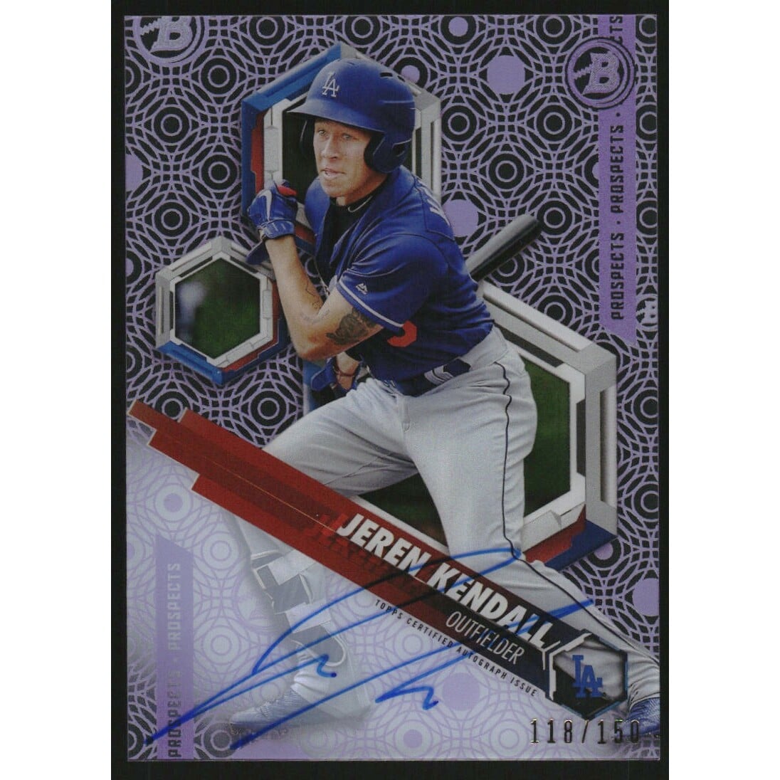 2018 Bowman High Tek Prospect Autographs Purple Diffractors #PHTJK Jeren Kendall. rookie card picture