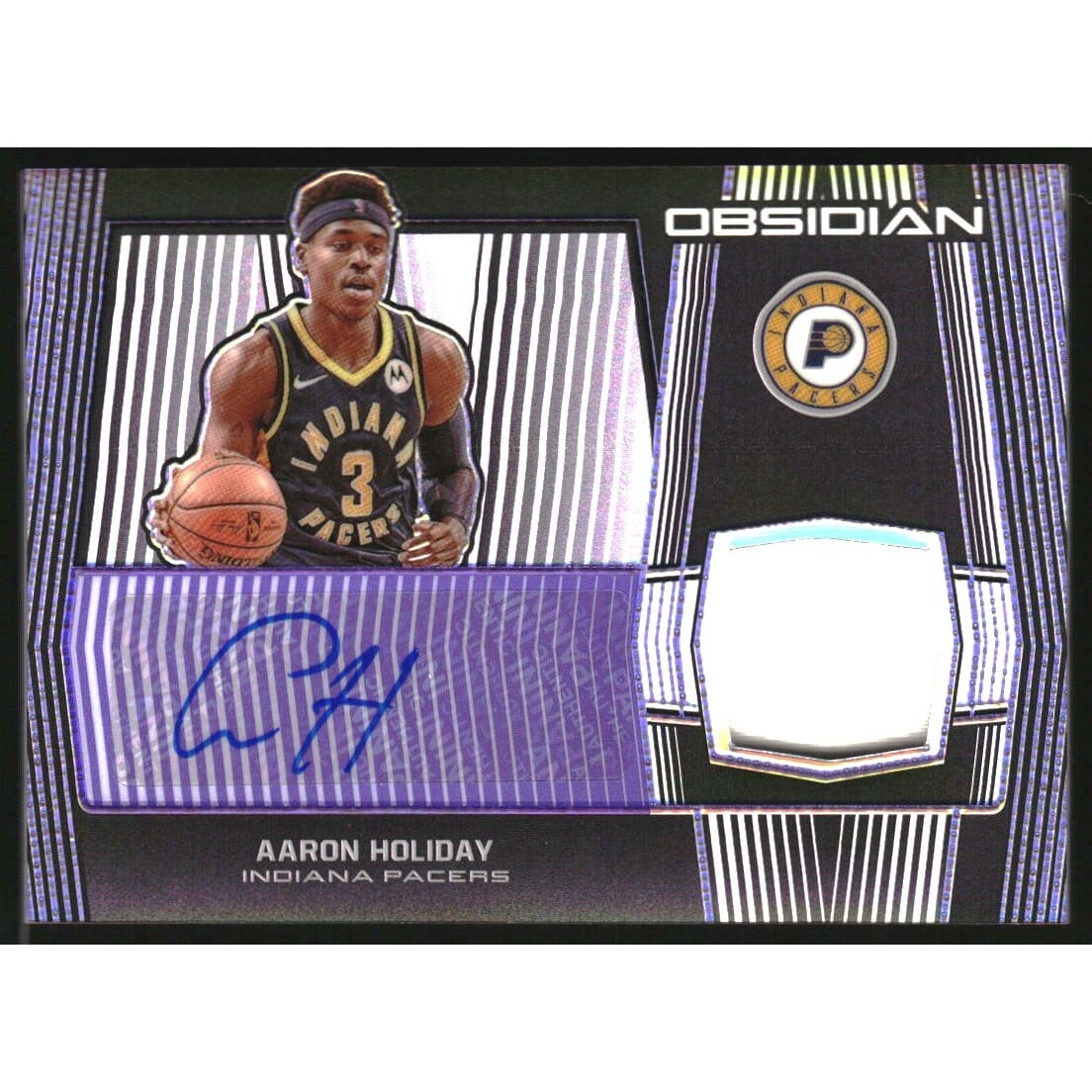 2019-20 Panini Obsidian Jersey Autographs Electric Etch Purple #15 Aaron Holiday. rookie card picture