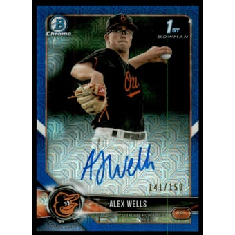 2018 Bowman Chrome Prospect Autographs Blue Mojo Refractors #BCPAAW Alex Wells