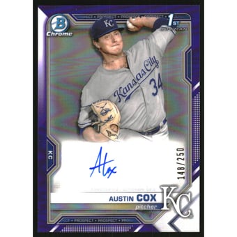 2021 Bowman Chrome Prospect Autographs Purple Refractors #CPAAC Austin Cox