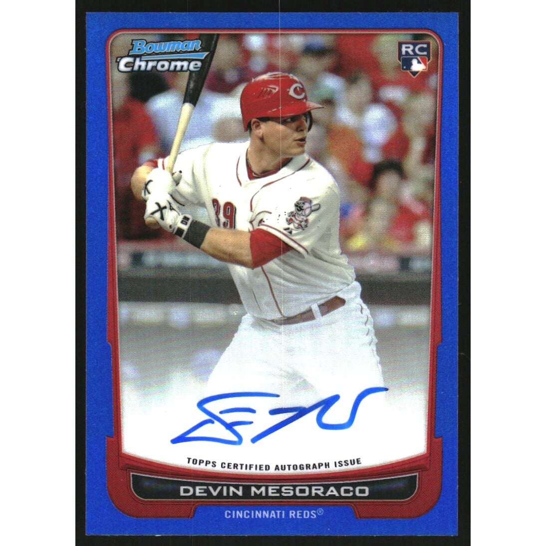 2012 Bowman Chrome Rookie Autographs Blue Refractors #214 Devin Mesoraco/250. rookie card picture