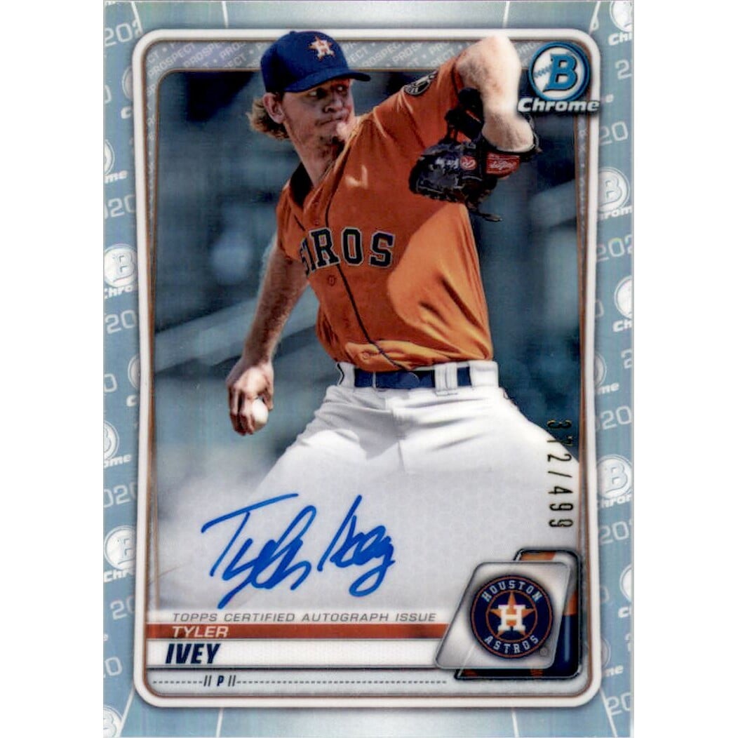 2020 Bowman Chrome Prospect Autographs Refractors #CPATI Tyler Ivey. rookie card picture