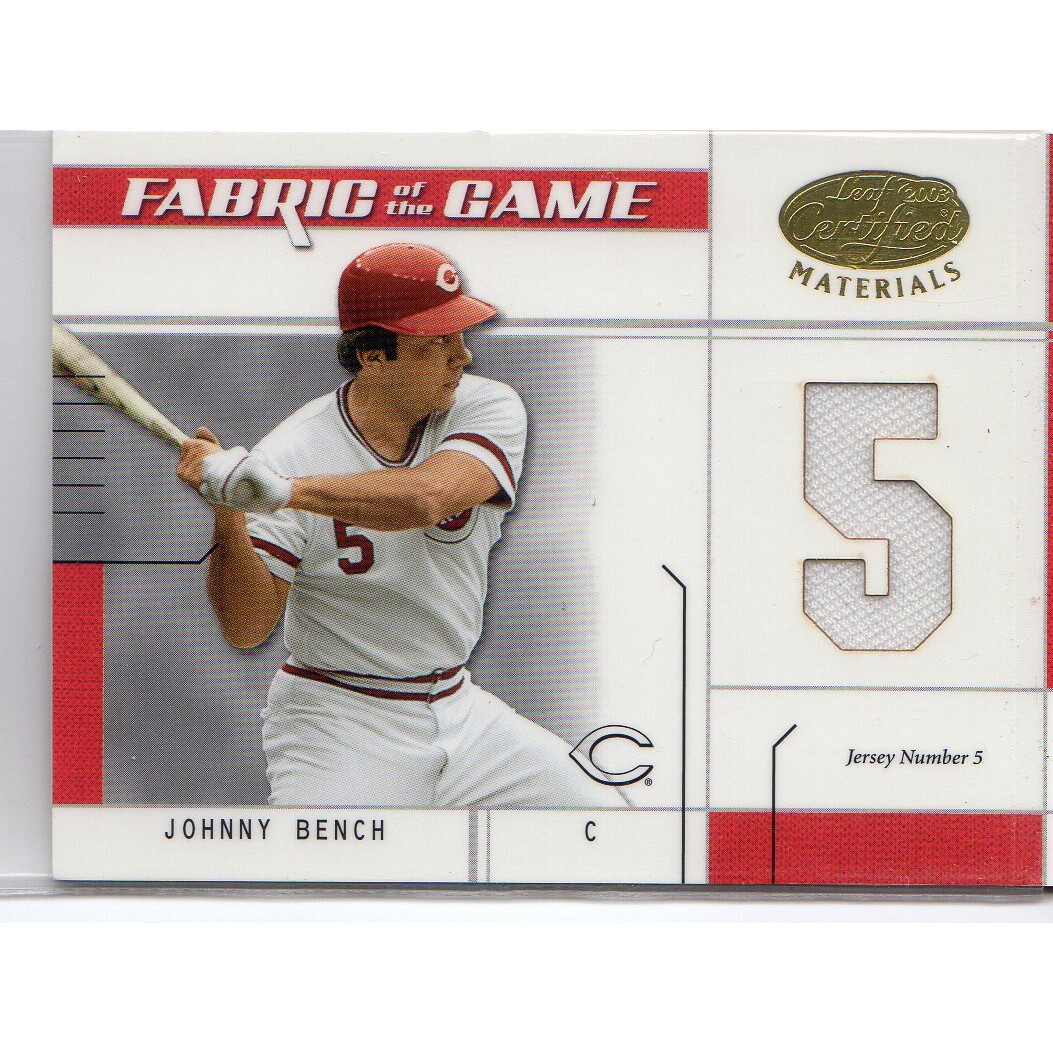 2003 Leaf Certified Materials Fabric of the Game #23JN Johnny Bench JN/5 2003 Leaf Certified Materials Fabric of the Game #23JN Johnny Bench JN/5