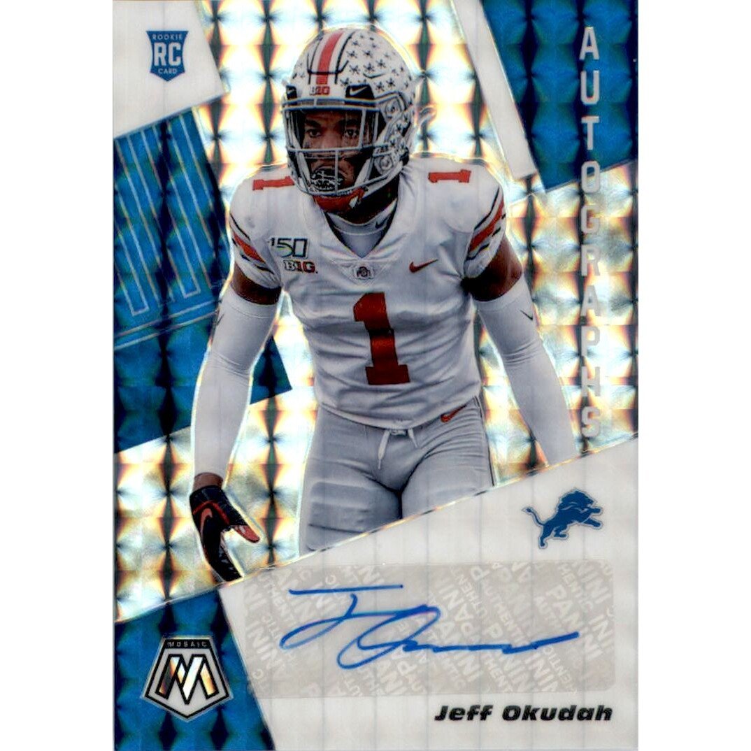 2020 Panini Mosaic Rookie Autographs Mosaic #43 Jeff Okudah. rookie card picture