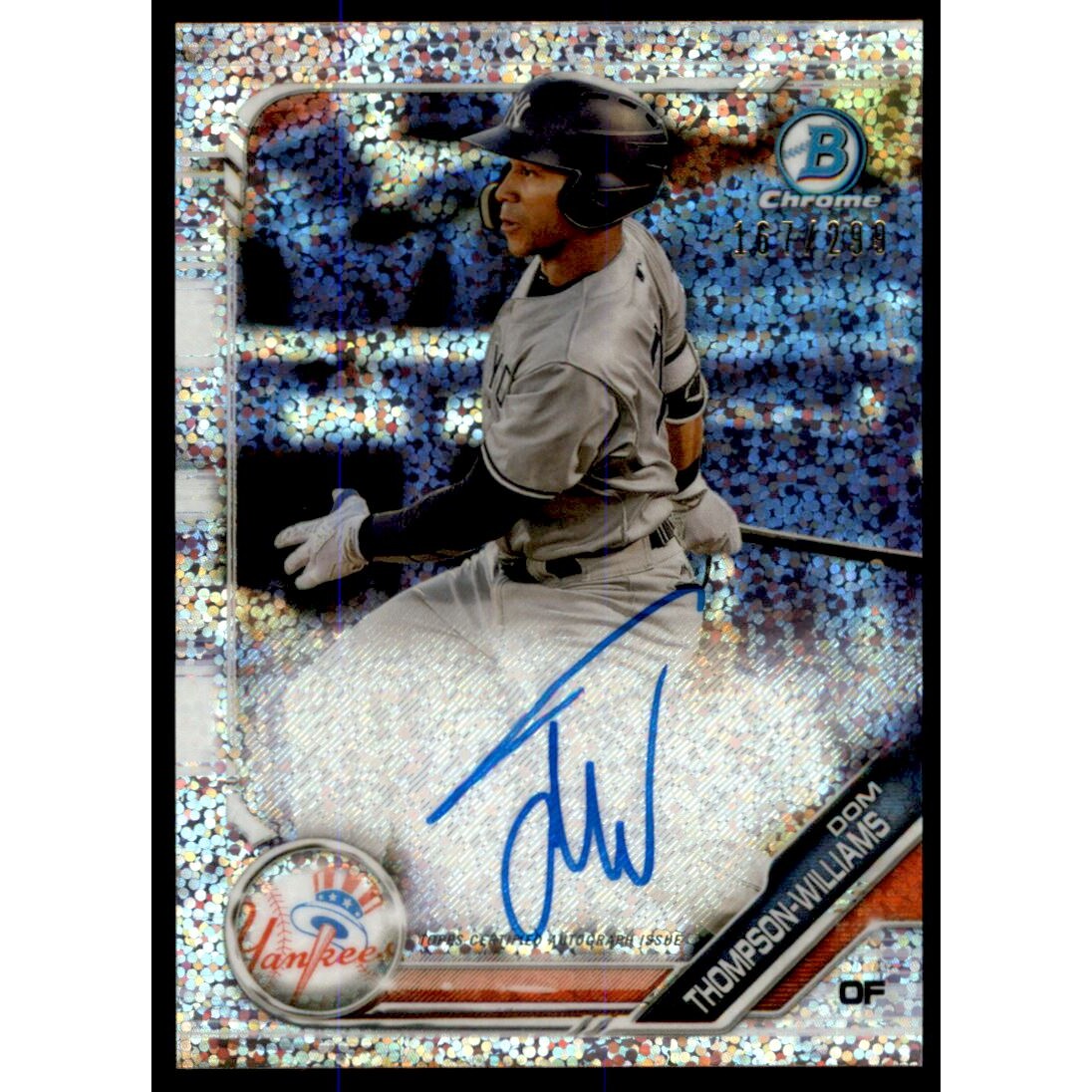 2019 Bowman Chrome Prospect Autographs Speckle Refractors #CPADTW Dom Thompson-Williams. rookie card picture