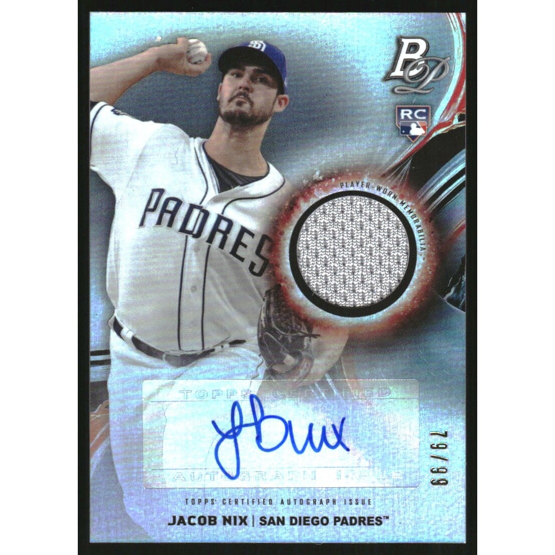 2019 Bowman Platinum Platinum Pieces Autograph Relics #PPARJN Jacob Nix/99. rookie card picture