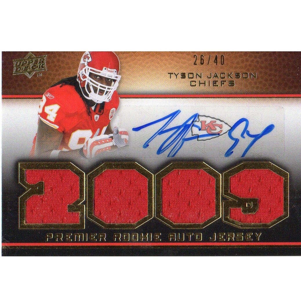 2009 Upper Deck Premier Rookie Jersey Autographs #RPTJ Tyson Jackson/40. rookie card picture