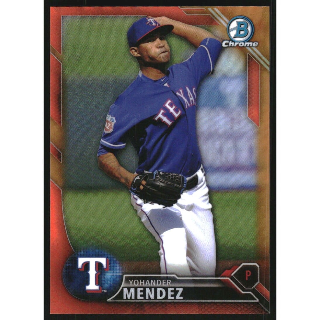 2016 Bowman Chrome Prospects Orange Refractors #BCP199 Yohander Mendez. rookie card picture