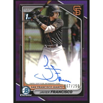 2024 Bowman Chrome Prospect Autographs Purple Refractors #CPAJFA Javier Francisco