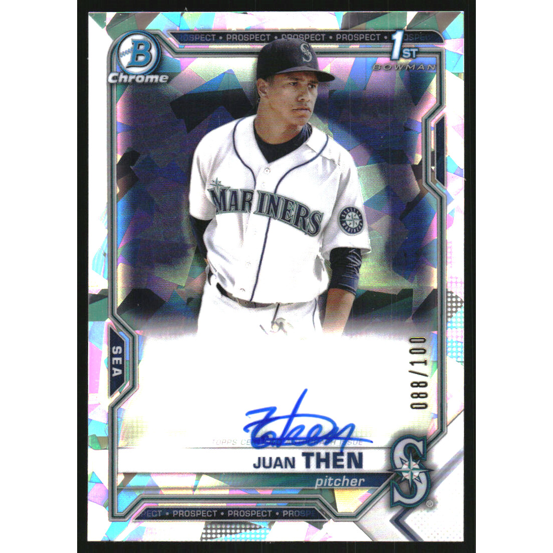 2021 Bowman Chrome Prospect Autographs Atomic Refractors #CPAJTH Juan Then. rookie card picture