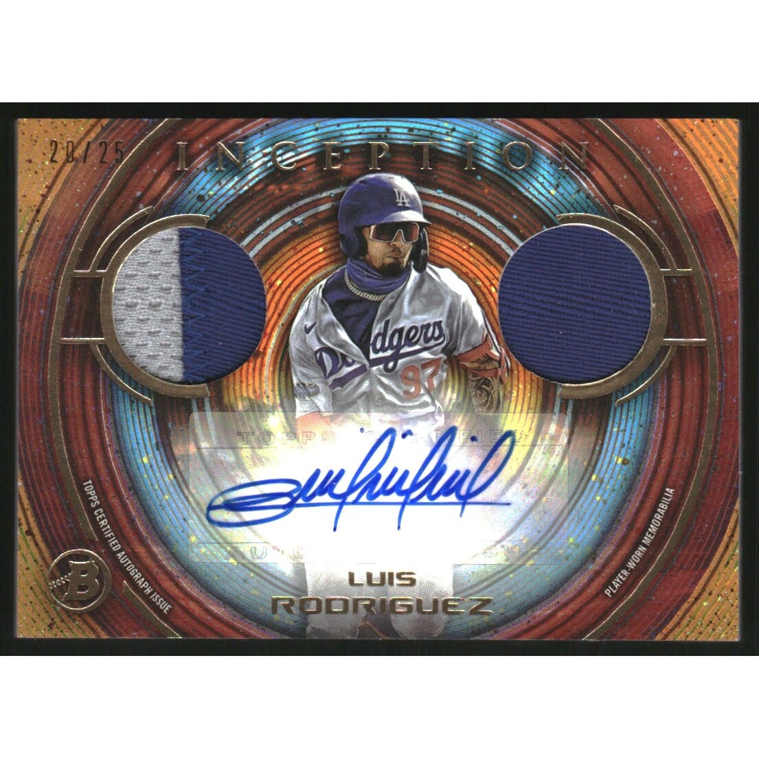 2022 Bowman Inception Dual Relic Autographs Orange #IADRLR Luis Rodriguez. rookie card picture