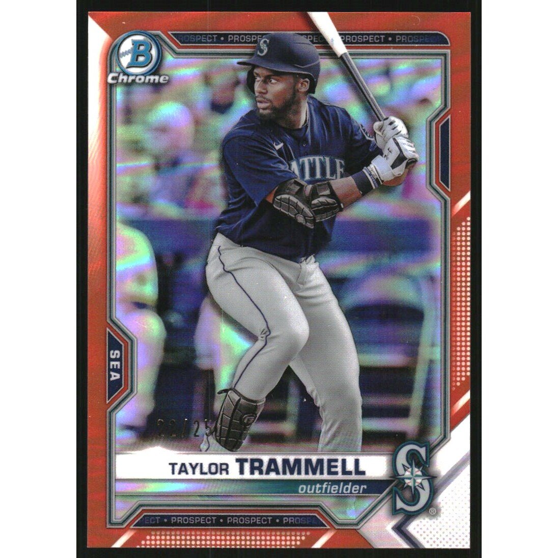 2021 Bowman Chrome Prospects Orange Refractors #BCP132 Taylor Trammell. rookie card picture
