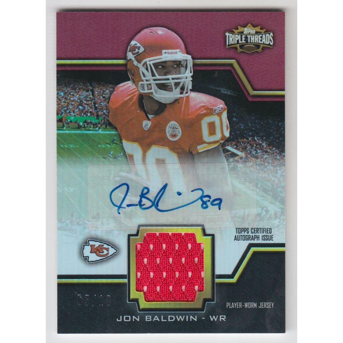 2011 Topps Triple Threads Autographed Unity Relics Ruby #TTUAR21 Jon Baldwin. rookie card picture