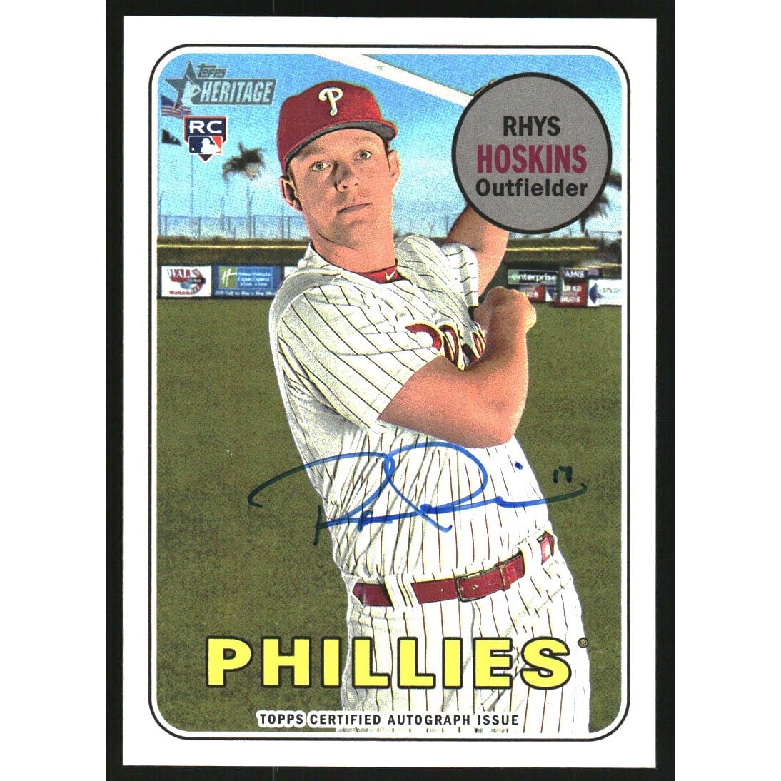 2018 Topps Heritage Real One Autographs #ROARH Rhys Hoskins HN. rookie card picture