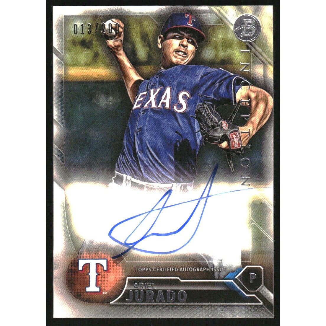 2016 Bowman Inception Inceptionized Prospect Autographs #IBPAAJ Ariel Jurado/200. rookie card picture