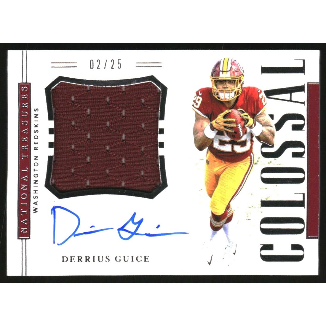 2018 Panini National Treasures Rookie Colossal Material Signatures #15 Derrius Guice/25 EXCH. rookie card picture