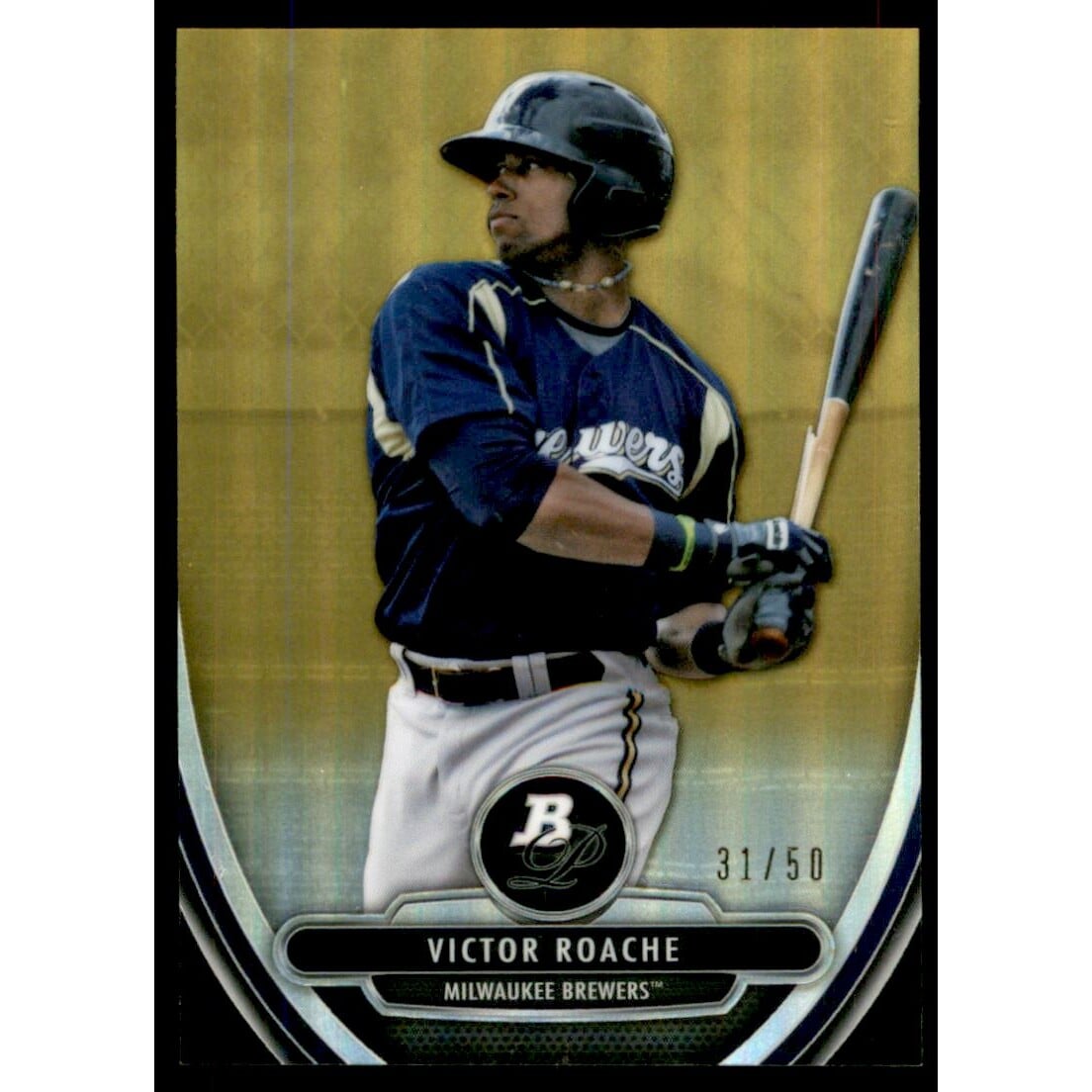 2013 Bowman Platinum Chrome Prospects Gold Refractors #BPCP36 Victor Roache. rookie card picture