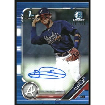 2019 Bowman Chrome Prospect Autographs Blue Refractors #CPADC Derian Cruz