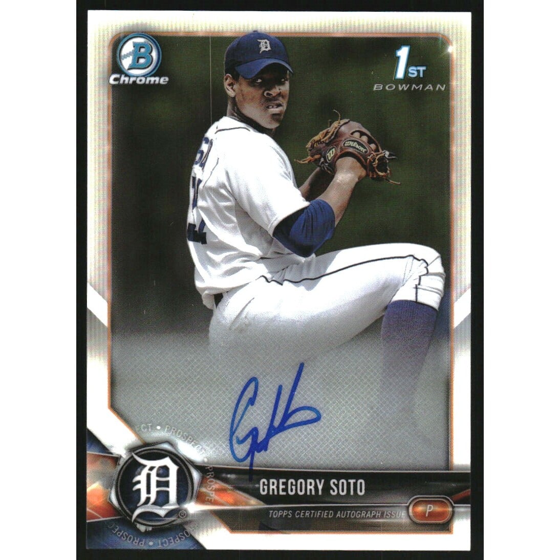 2018 Bowman Chrome Prospect Autographs #BCPAGSO Gregory Soto. rookie card picture