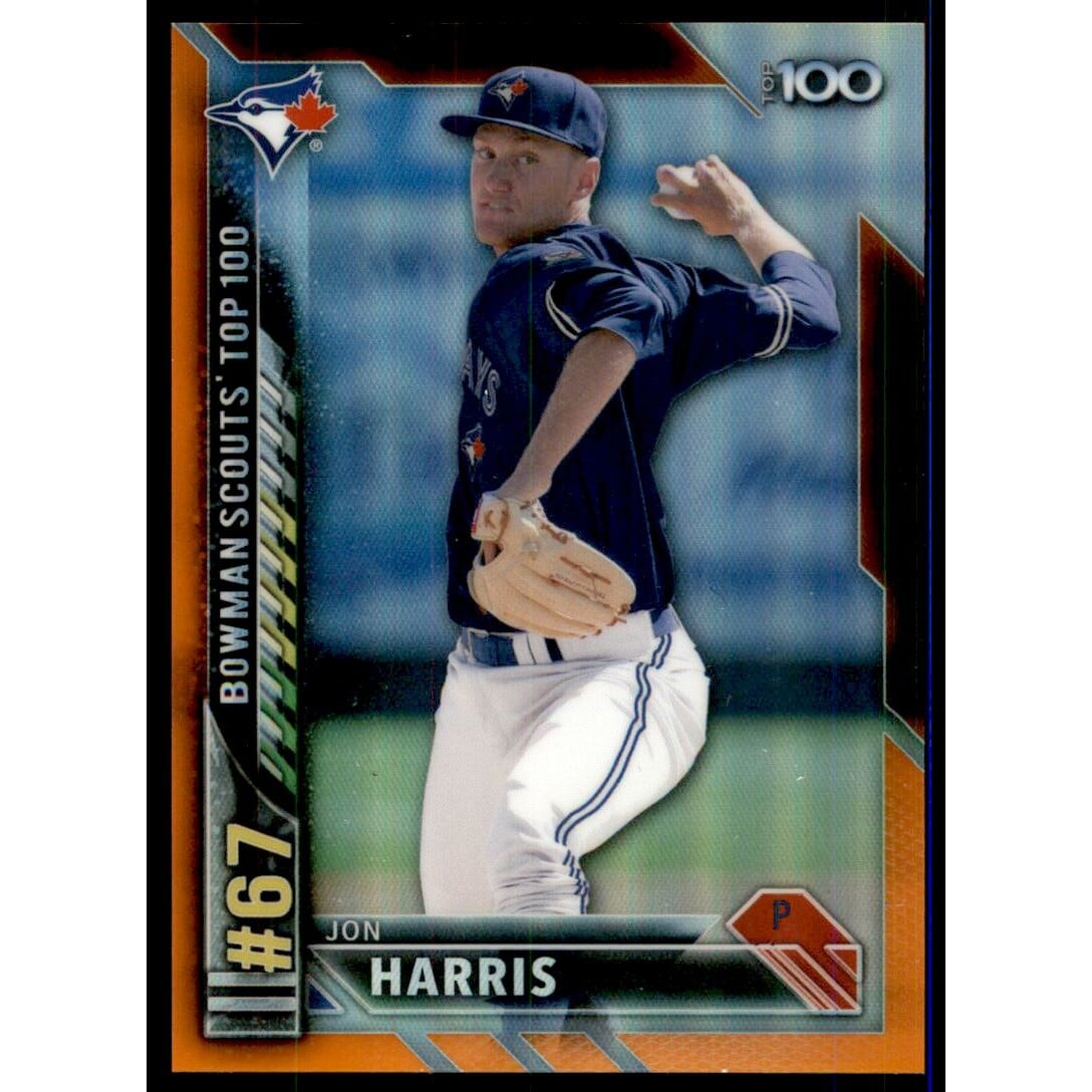 2016 Bowman Chrome Bowman Scouts Top 100 Orange Refractors #BTP67 Jon Harris. rookie card picture