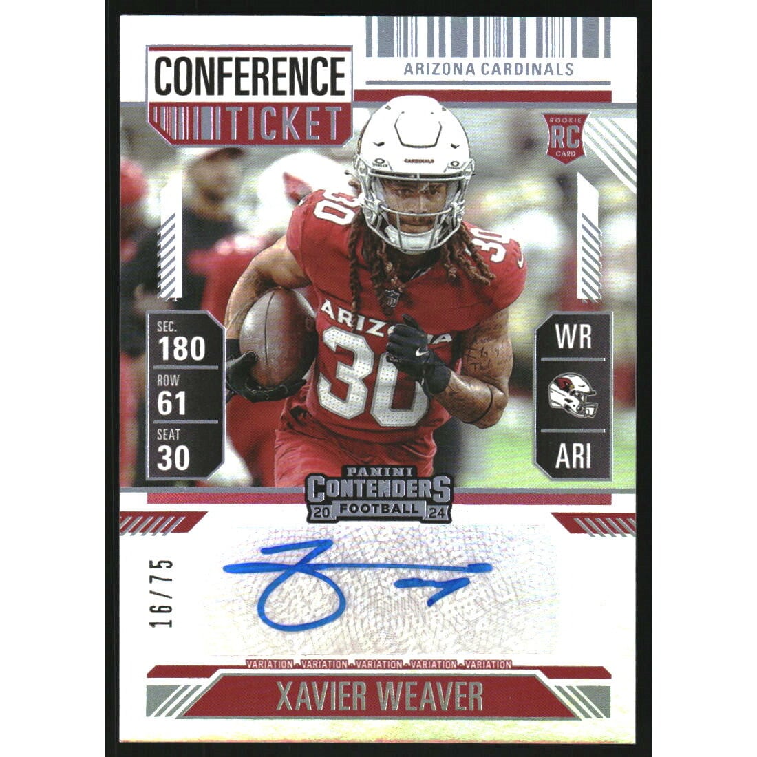 2024 Panini Contenders Variation Conference Ticket #158 Xavier Weaver. rookie card picture