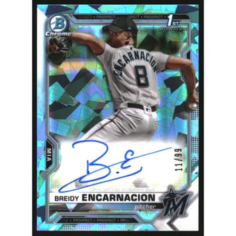 2021 Bowman Chrome Sapphire Prospect Autographs Aqua Refractors #BSPABE Breidy Encarnacion