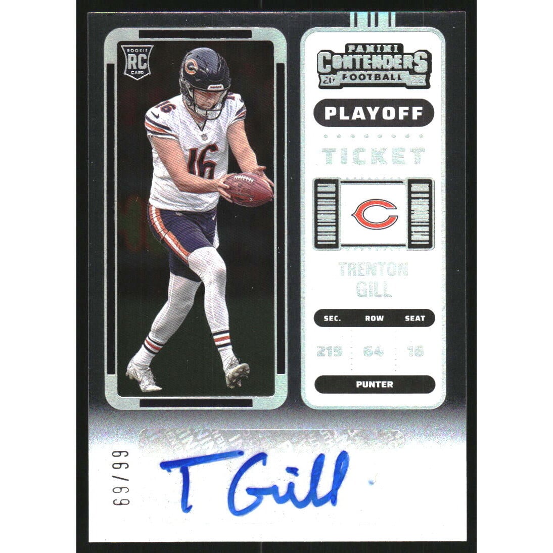 2022 Panini Contenders Playoff Ticket #259 Trenton Gill AU. rookie card picture