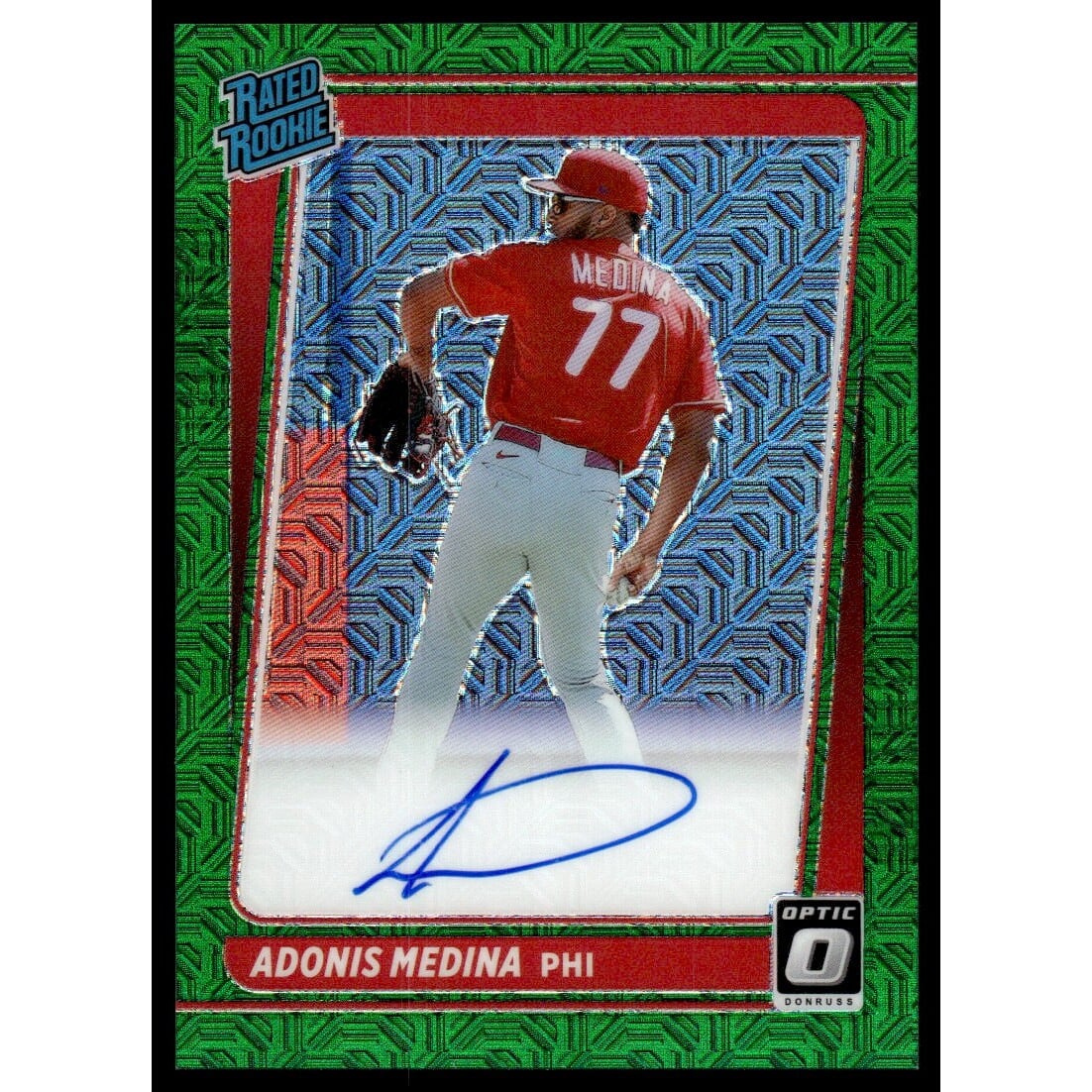 2021 Donruss Optic Rated Rookies Signatures Green Mojo #48 Adonis Medina. rookie card picture