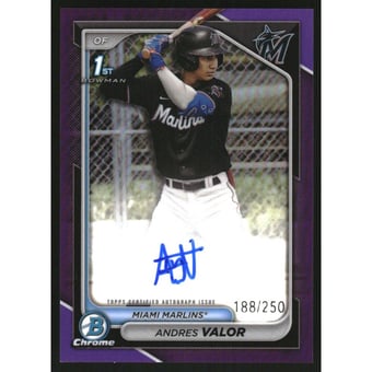 2024 Bowman Chrome Prospect Autographs Purple Refractors #CPAAV Andres Valor