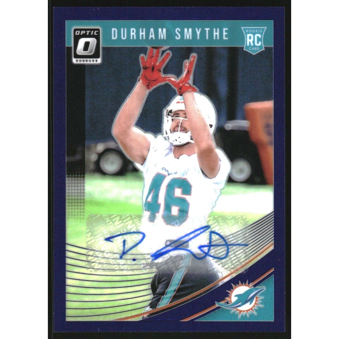 2018 Donruss Optic Rookie Autographs Purple #135 Durham Smythe. rookie card picture