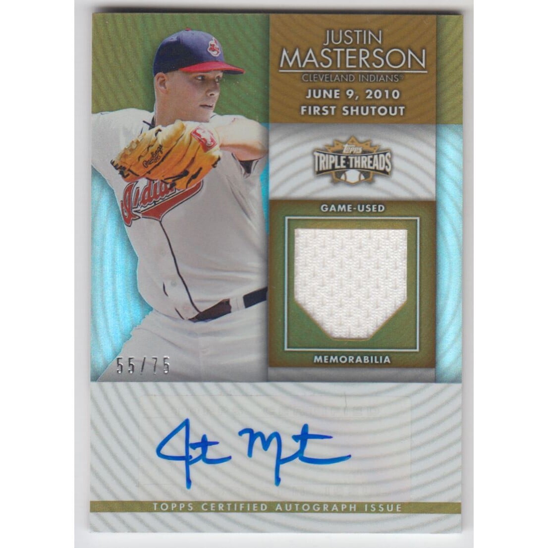 2012 Topps Triple Threads Unity Relic Autographs Sepia #UAR108 Justin Masterson. rookie card picture