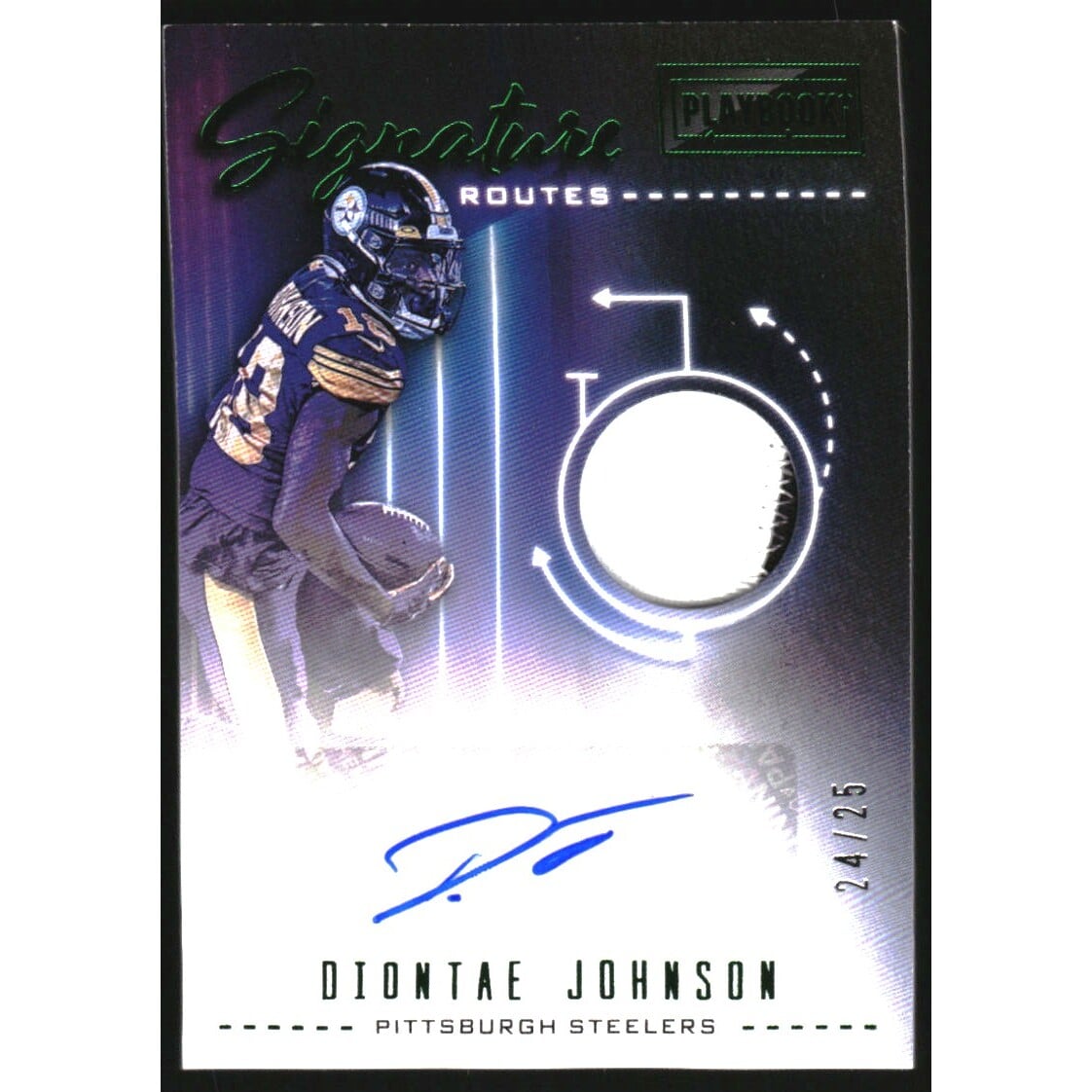 2020 Panini Playbook Signature Routes Jerseys Green #1 Diontae Johnson/25. rookie card picture