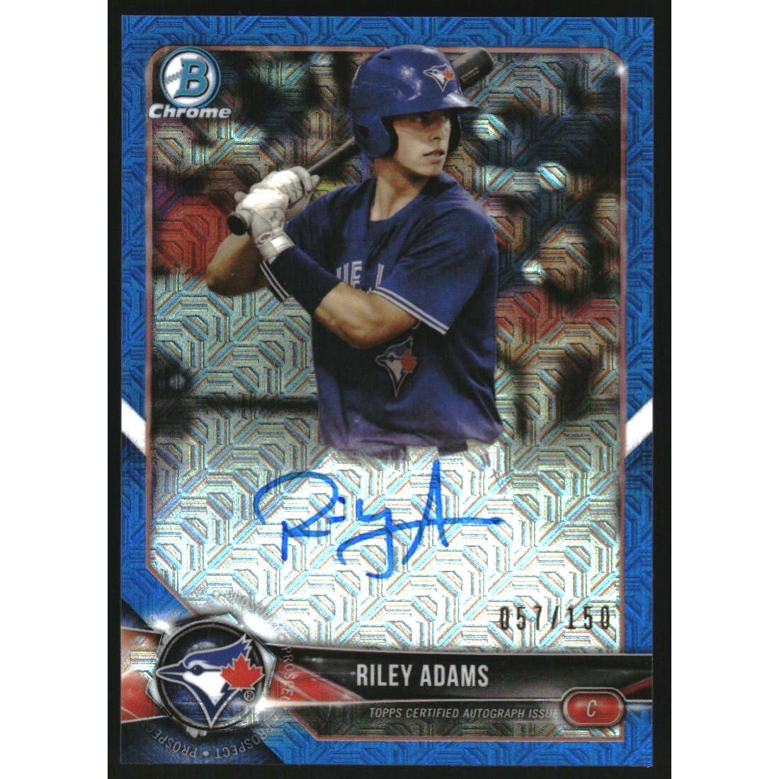 2018 Bowman Chrome Prospect Autographs Blue Mojo Refractors #BCPARAD Riley Adams. rookie card picture
