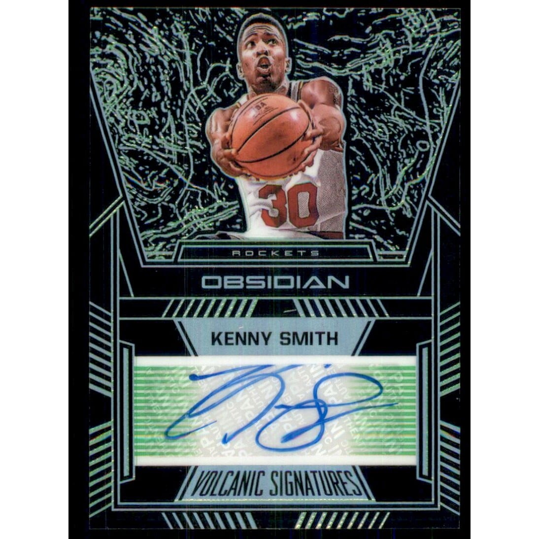 2019-20 Panini Obsidian Volcanic Signatures Electric Etch Green #25 Kenny Smith. rookie card picture
