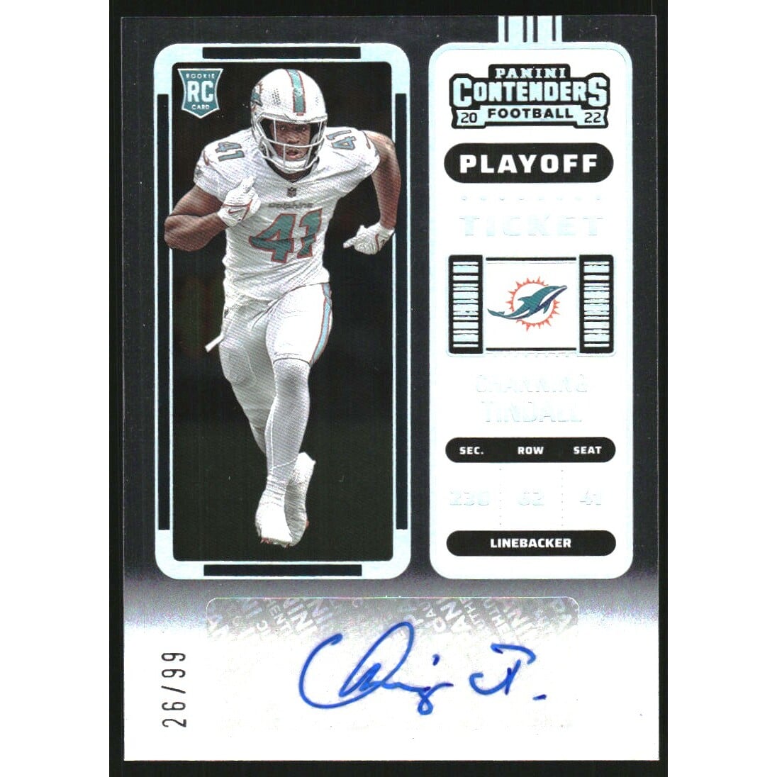2022 Panini Contenders Playoff Ticket #199A Channing Tindall AU. rookie card picture