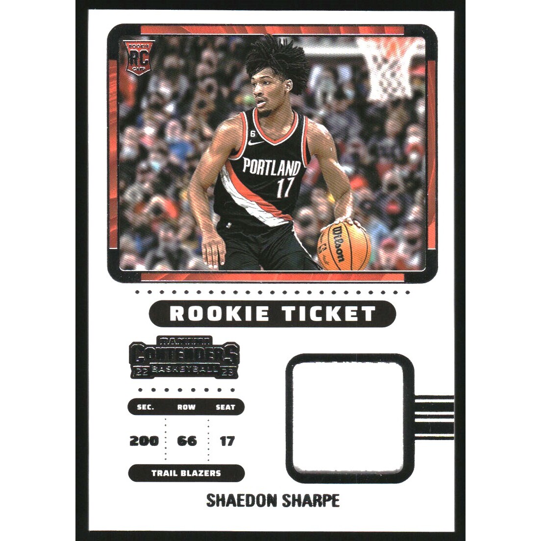 2022-23 Panini Contenders Rookie Ticket Swatches #6 Shaedon Sharpe 2022-23 Panini Contenders Rookie Ticket Swatches #6 Shaedon Sharpe
