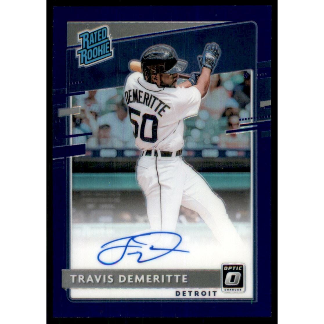 2020 Donruss Optic Rated Rookies Signatures Purple #54 Travis Demeritte/125. rookie card picture