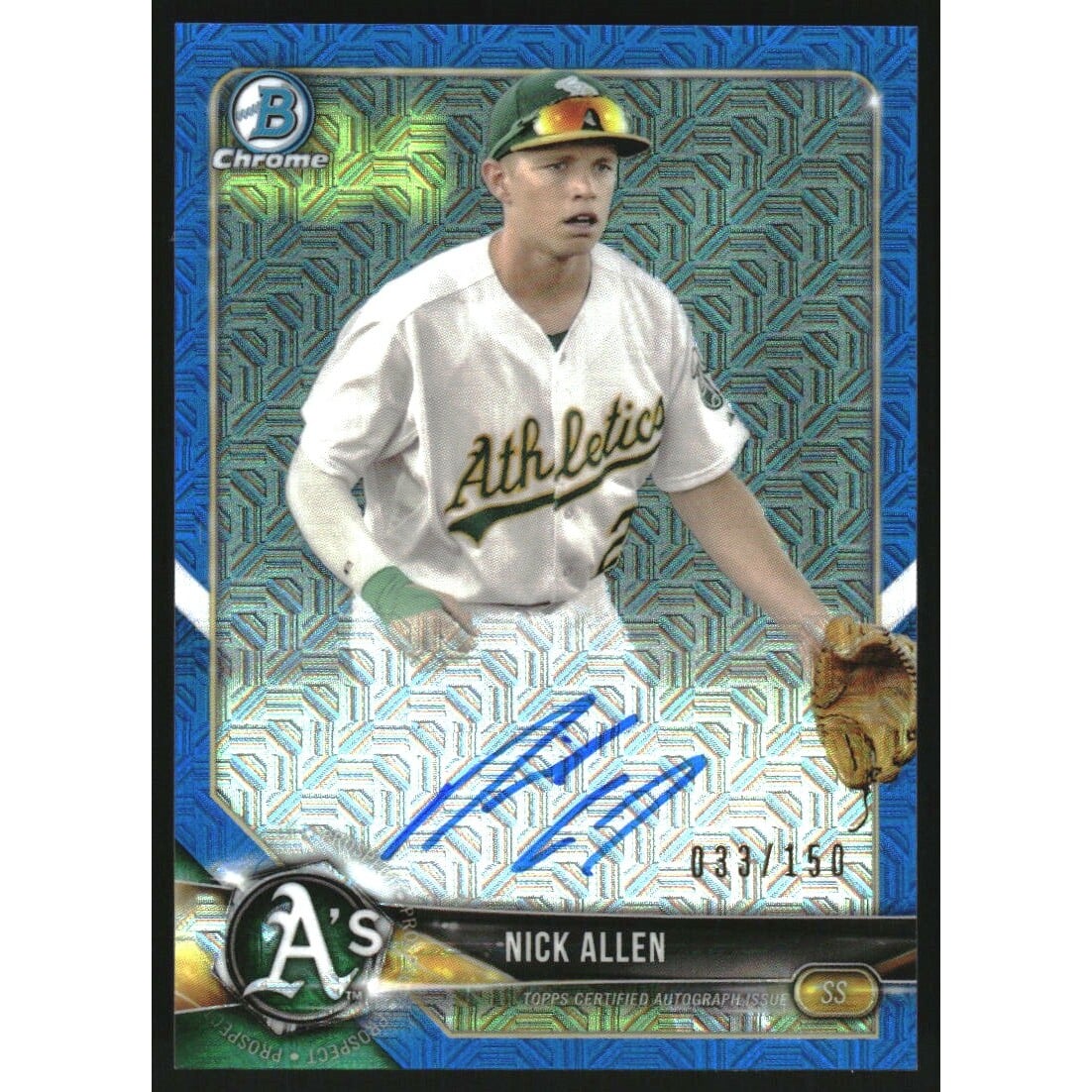 2018 Bowman Chrome Prospect Autographs Blue Mojo Refractors #BCPANA Nick Allen. rookie card picture