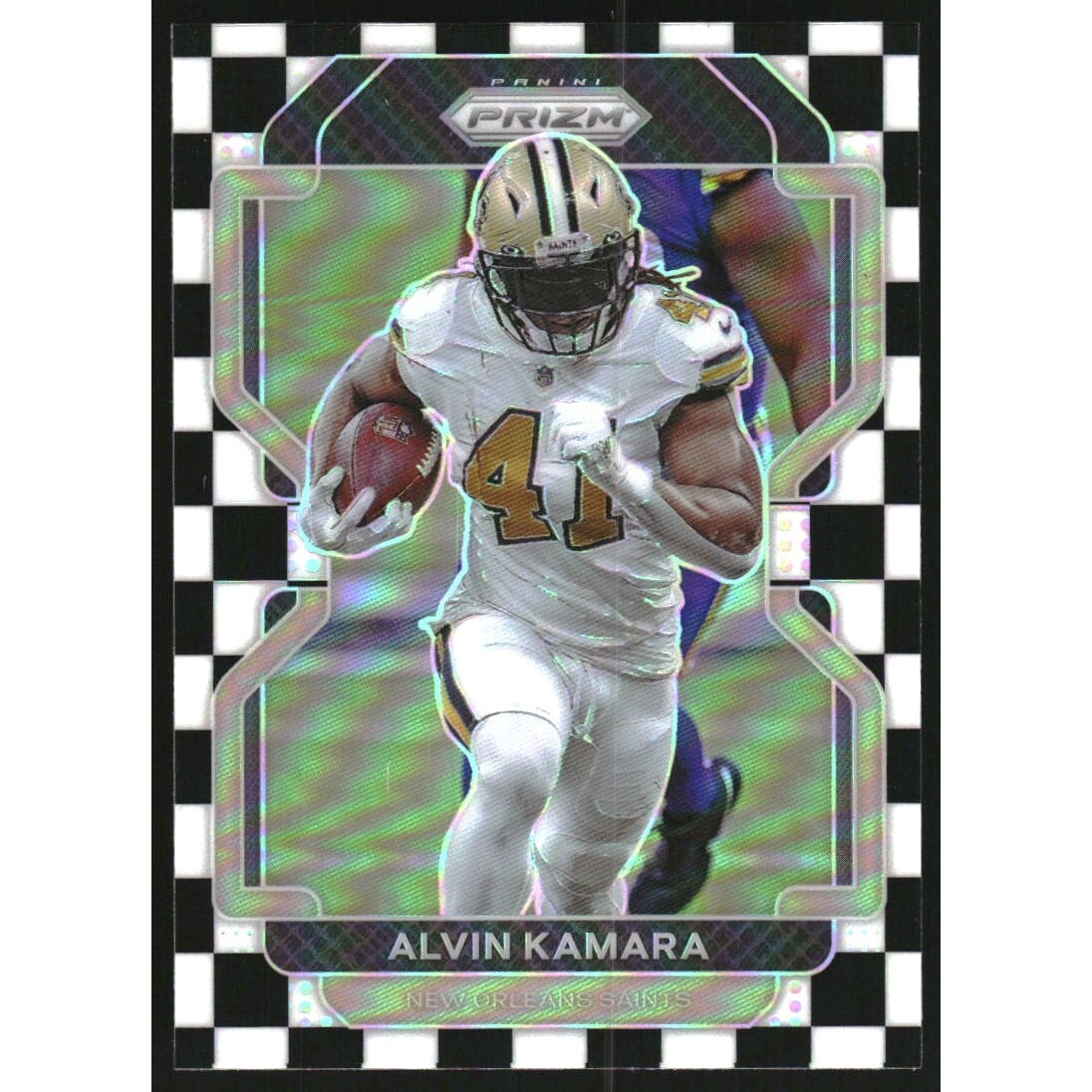 2021 Panini Prizm Prizms Black and White Checker #304 Alvin Kamara. rookie card picture