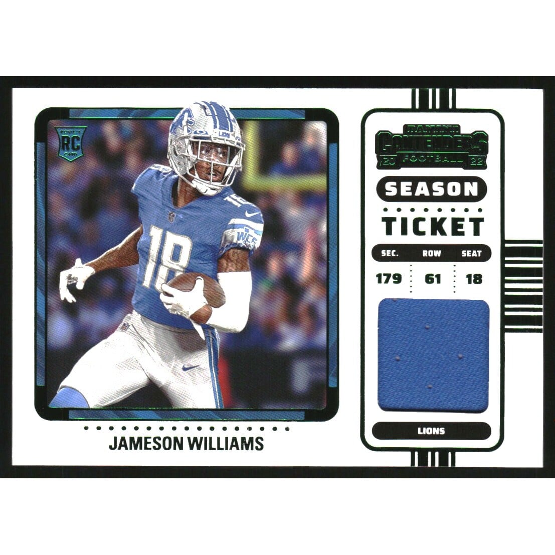 2022 Panini Contenders Rookie Ticket Swatches Variation #24 Jameson Williams. rookie card picture