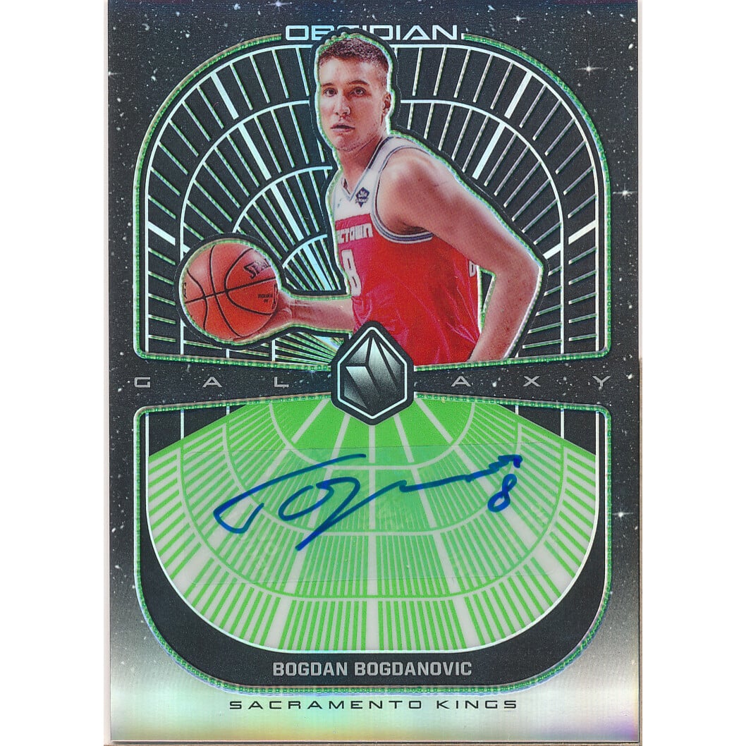 2019-20 Panini Obsidian Galaxy Autographs Electric Etch Green #4 Bogdan Bogdanovic. rookie card picture