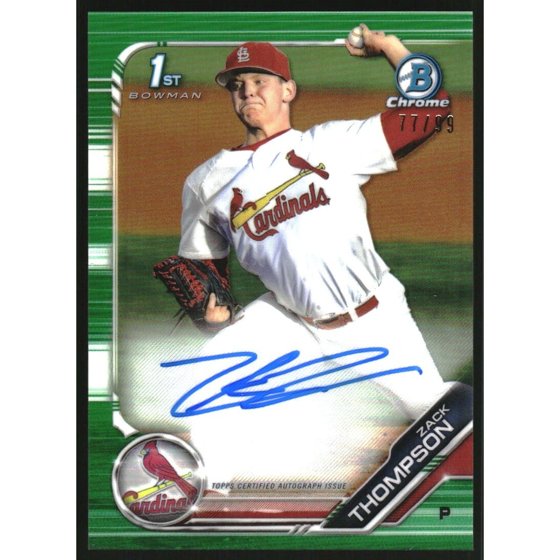 2019 Bowman Chrome Draft Autographs Green Refractors #CDAZT Zack Thompson. rookie card picture