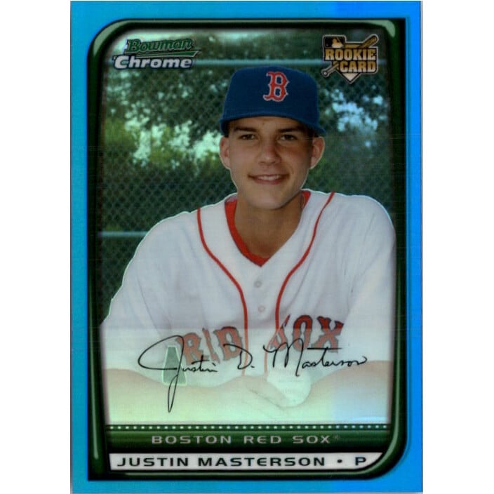 2008 Bowman Chrome Blue Refractors #210 Justin Masterson. rookie card picture