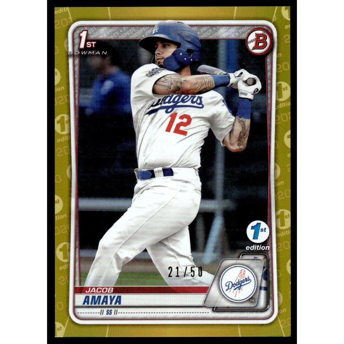2020 Bowman 1st Edition Gold Foil #BFE3 Jacob Amaya. rookie card picture