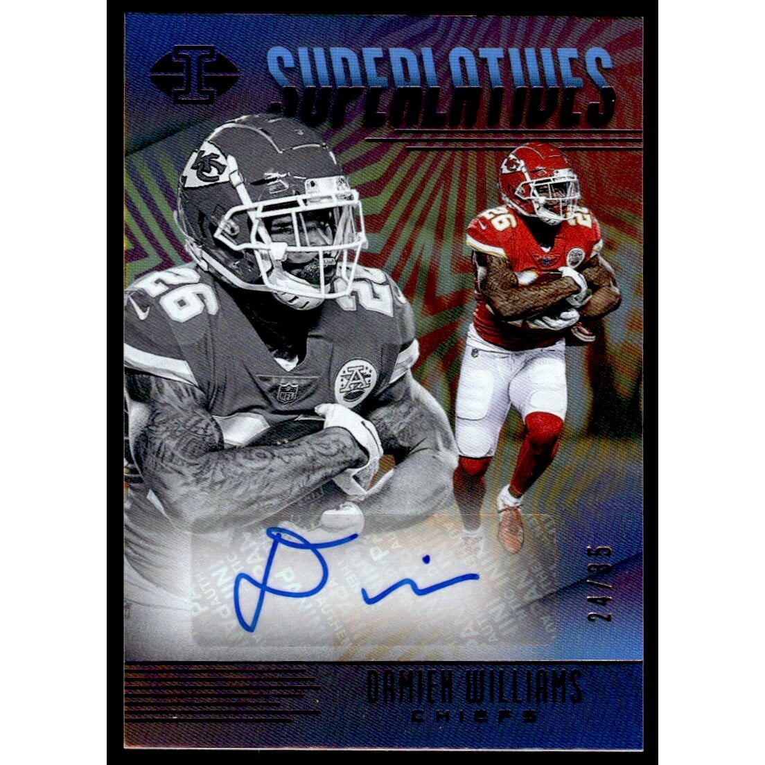 2019 Panini Illusions Superlatives Autographs Blue #48 Damien Williams/35. rookie card picture