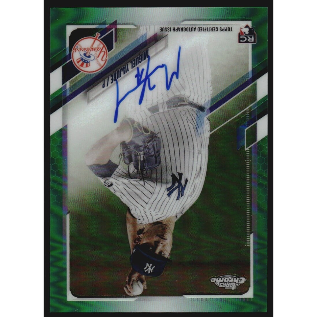 2021 Topps Chrome Rookie Autographs Green Refractors #RAMY Miguel Yajure. rookie card picture