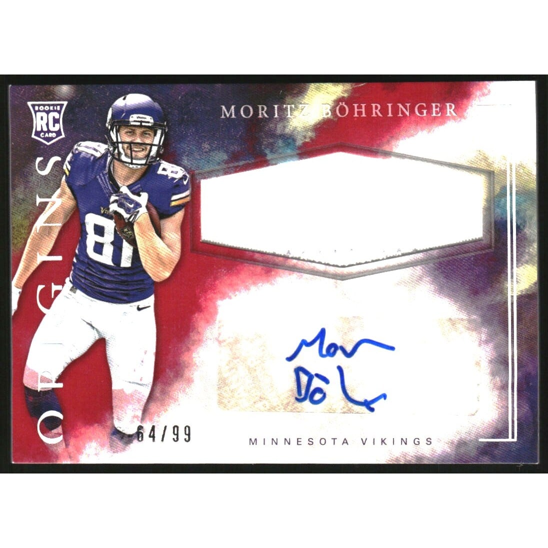 2016 Panini Origins Rookie Jumbo Patch Autographs Red #RJPAMB Moritz Bohringer. rookie card picture